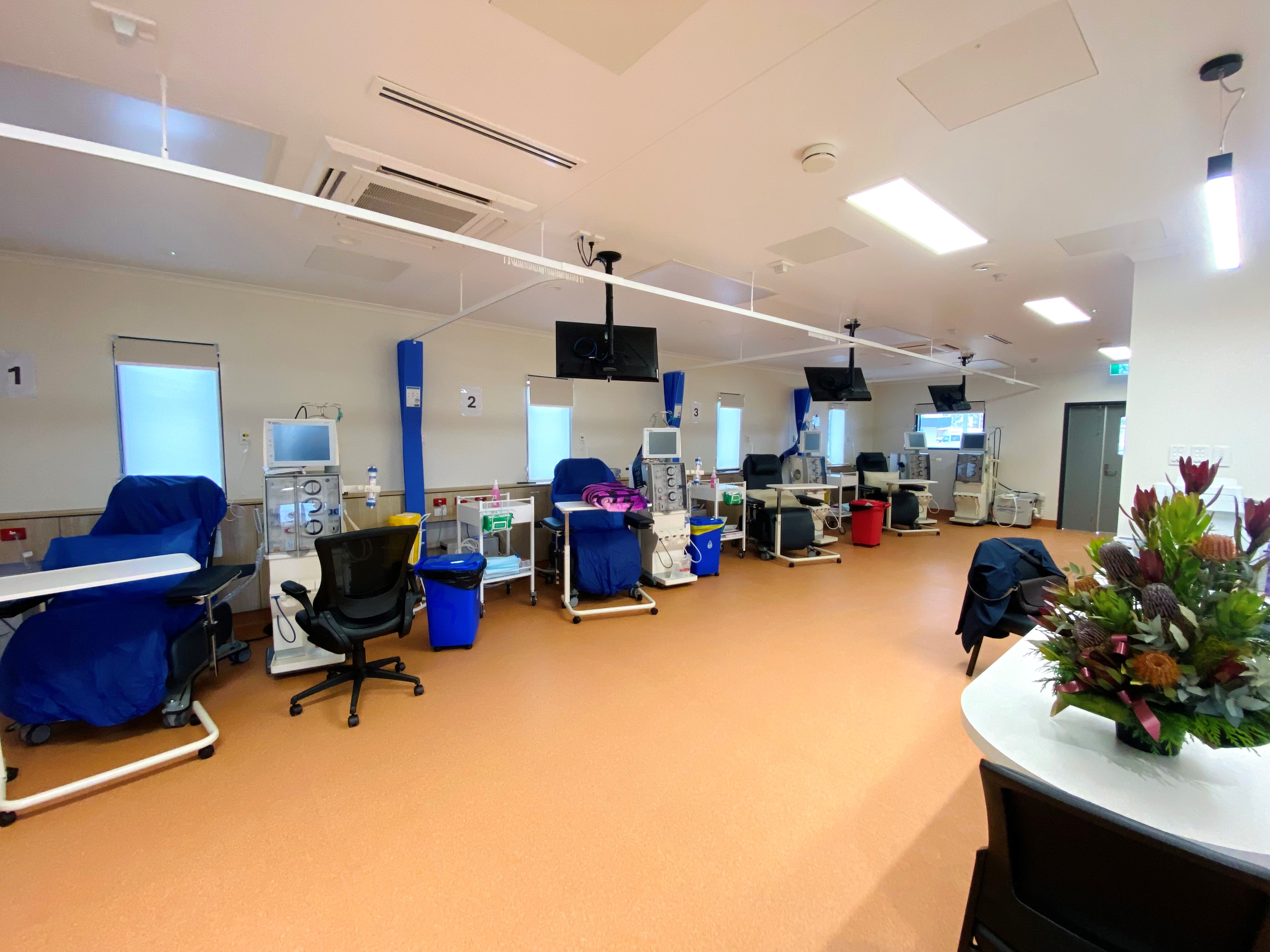 The Dialysis Unit room with 4 chairs and equipment for patients