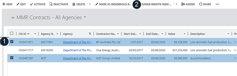 Screenshot of IPPRS highlighting the selection of multiple contracts