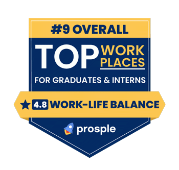 Rated 9 overall of top work places for graduates and interns, rating 4.8 stars for work-life balance, data source Prosple