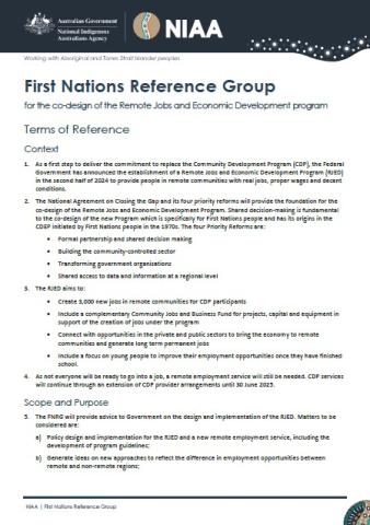 First Nations Reference Group Terms of Reference