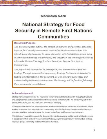 National Strategy for Food Security in Remote First Nations Communities - Discussion Paper cover