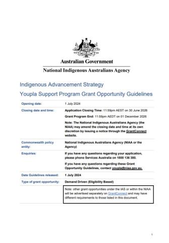 Youpla Support Program Grant Opportunity Guidelines cover