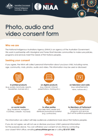 Photo, audio and video consent form