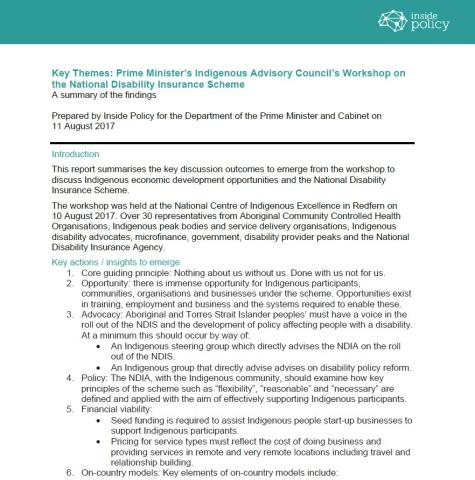 Key Themes: Prime Minister’s Indigenous Advisory Council’s Workshop on the National Disability Insurance Scheme