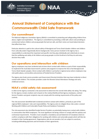 Annual Statement of Compliance with the Commonwealth Child Safe Framework 2023