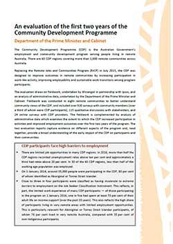 An evaluation of the first two years of the Community Development Programme - Summary