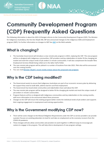 Community Development Program (CDP) FAQs