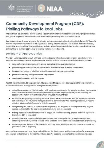 Community Development Program (CDP): Trialling Pathways to Real Jobs (Phase 1 and Phase 2)