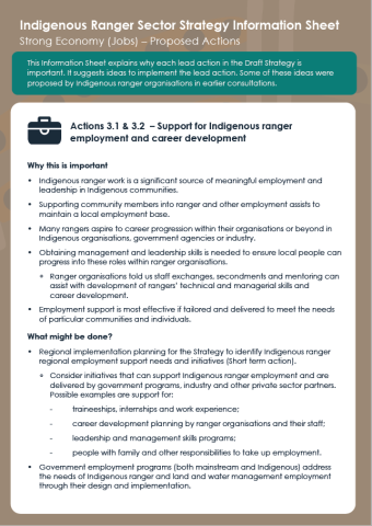 Indigenous Ranger Sector Strategy: Strong Economy (Jobs) - Proposed Actions