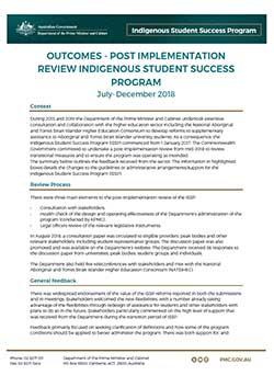 Indigenous Student Success Program (ISSP) Post Implementation Review Outcomes 