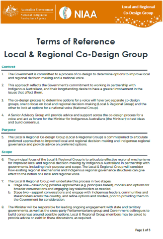 Terms of Reference Local & Regional Co-Design Group