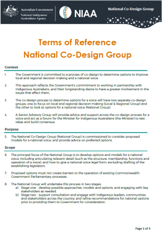 Terms of Reference National Co-design Group