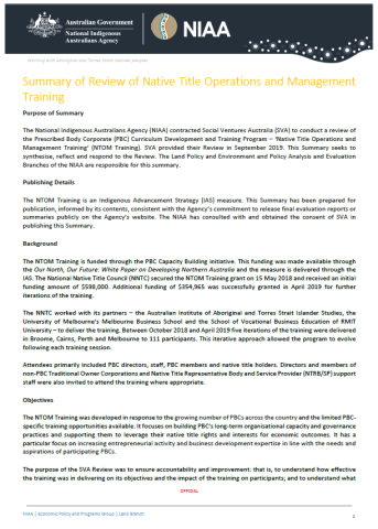 Summary of the Review of Native Title Operations and Management Training