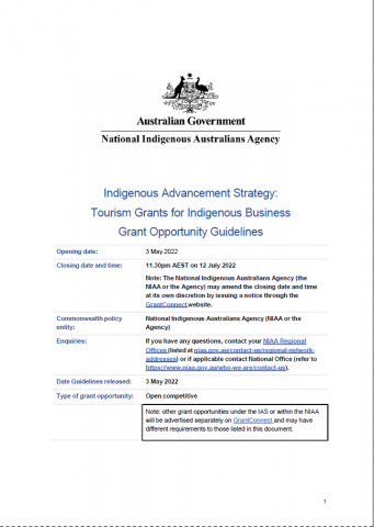 Tourism Grants for Indigenous Business – Grant Opportunity Guidelines