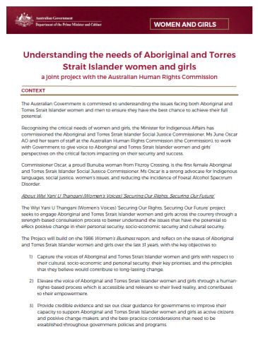 Understanding the needs of Aboriginal and Torres Strait Islander women and girls