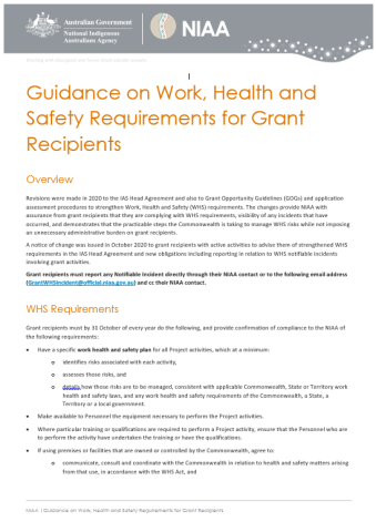 Guidance on Work, Health and Safety Reporting for Grant Recipients