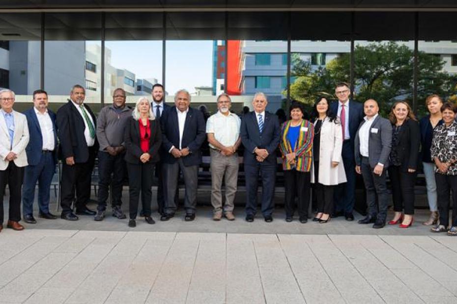 Members of the National Co-design Group with Minister Wyatt and Senior Advisory Group co-chairs Professor Tom Calma AO and Professor Dr Marcia Langton AM.